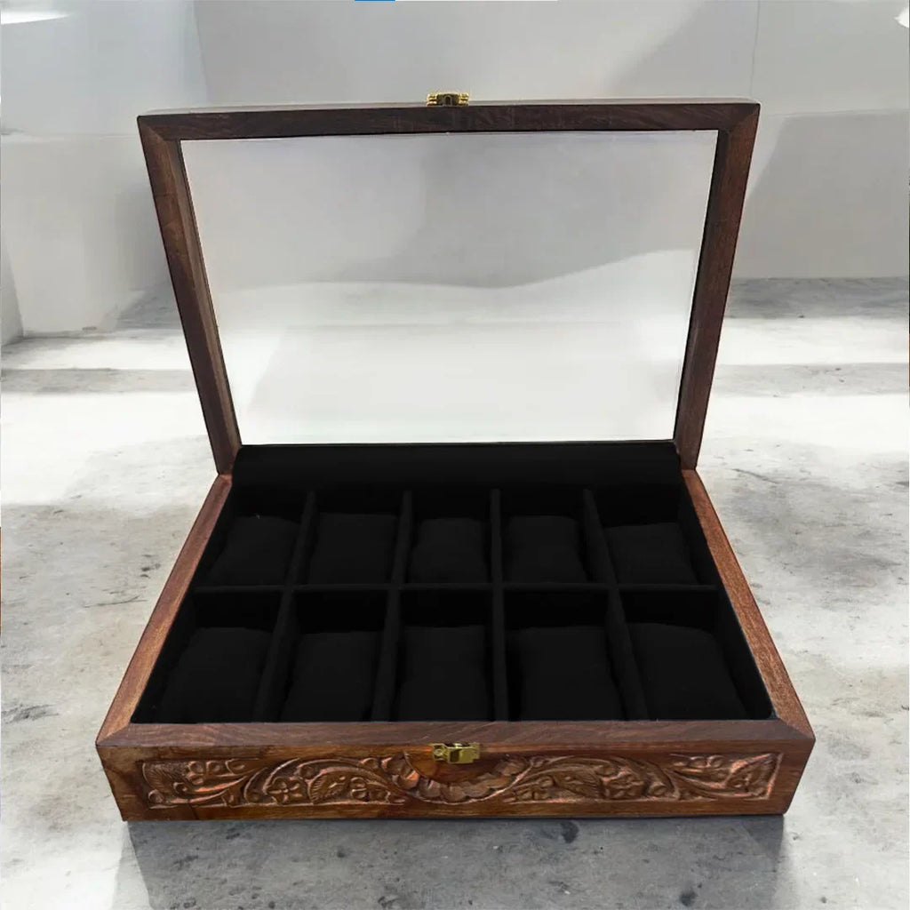 10 Watches – Carving – Glass Top – Black