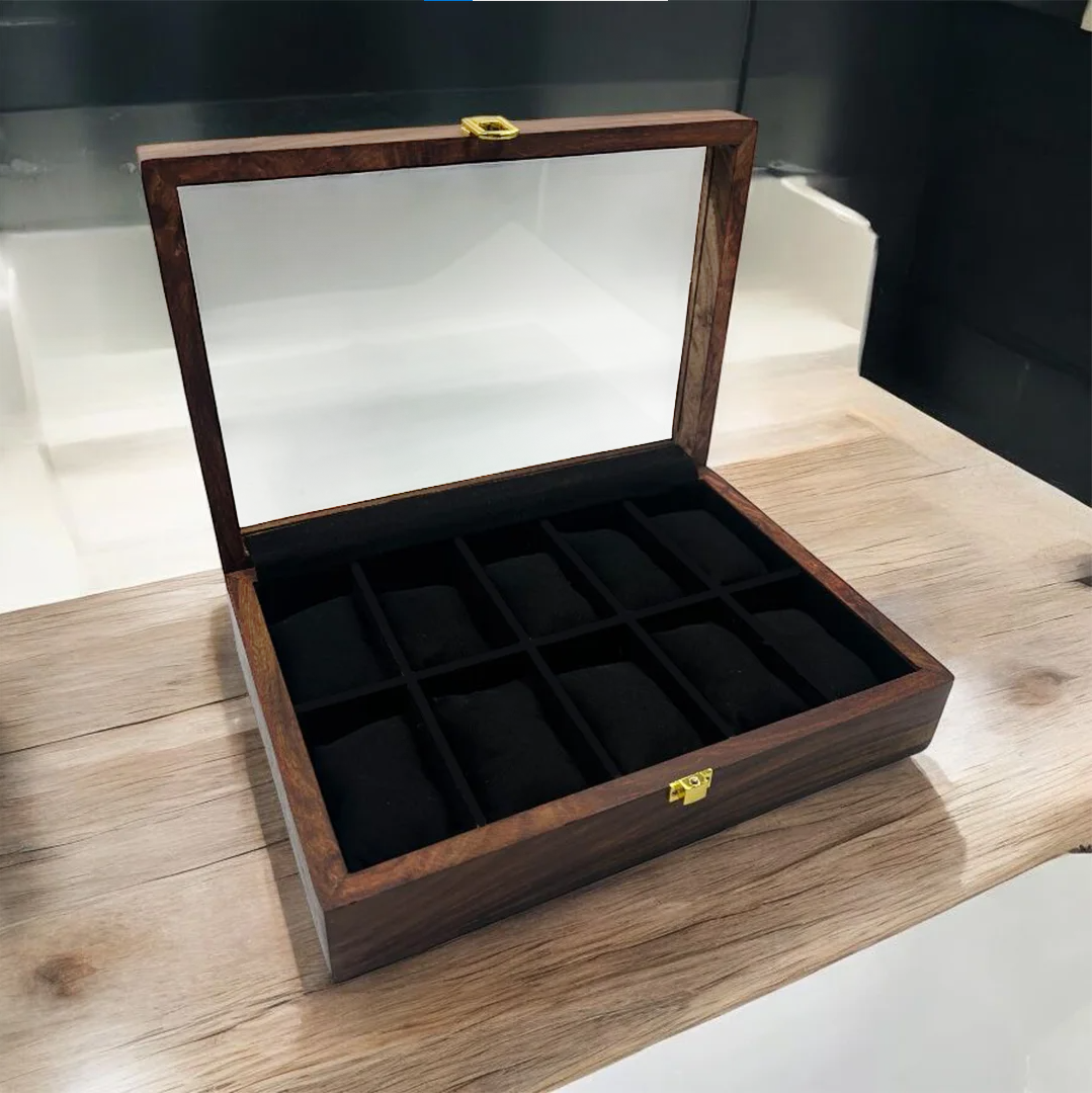 10 Watches – Plain – Glass Top – Black