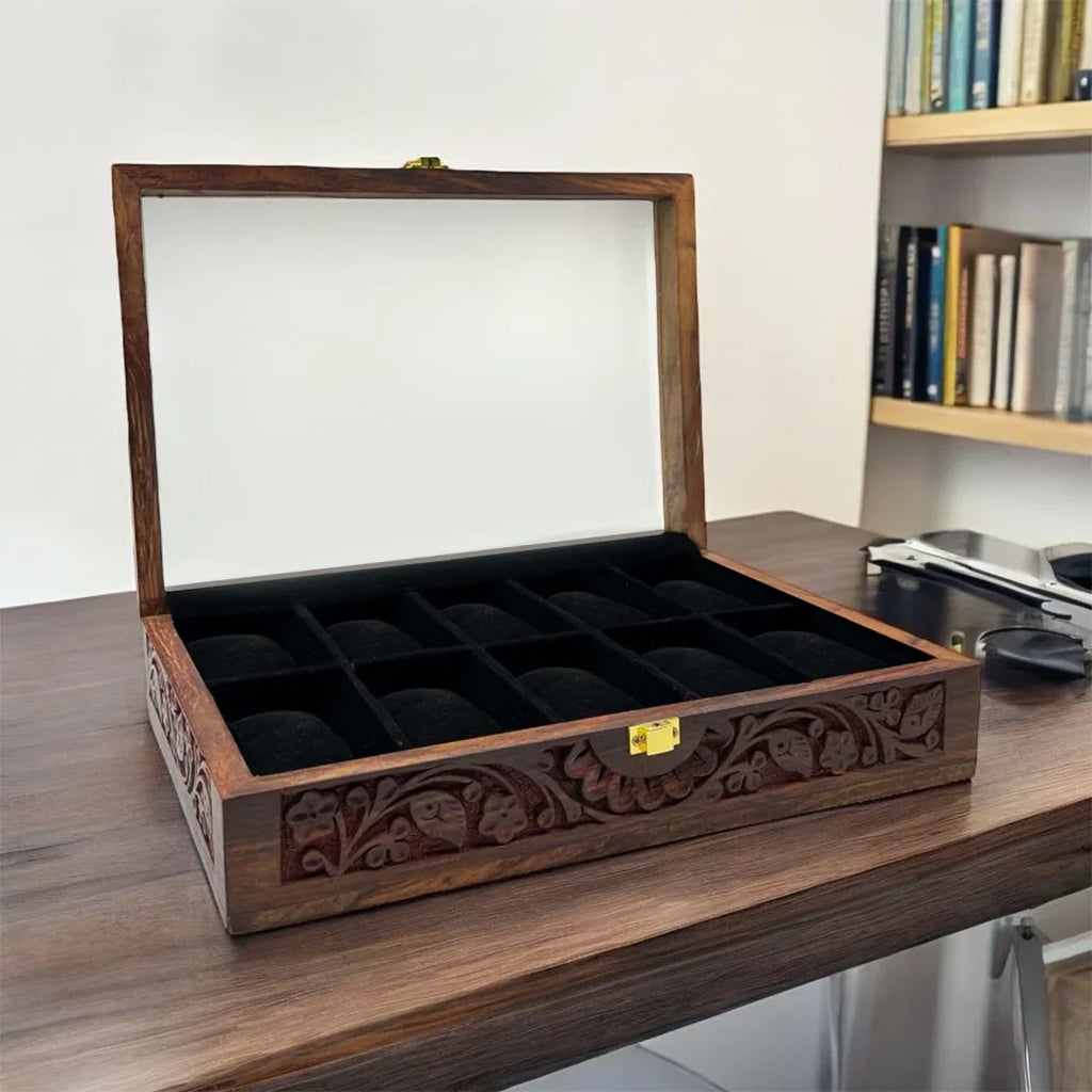 10 Watches – Carving – Glass Top – Black
